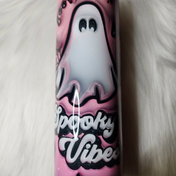 20 oz. Skinny Spooky Vibes Pink Sublimation Tumbler - Picture 1 of 3